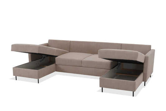 Narożnik Manama U podkowa beżowy metalowe nóżki