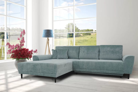 Narożnik Marista lewy miętowy rozkładany szenil