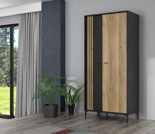 Szafa Joakimis dąb mauvella czerń nowoczesna