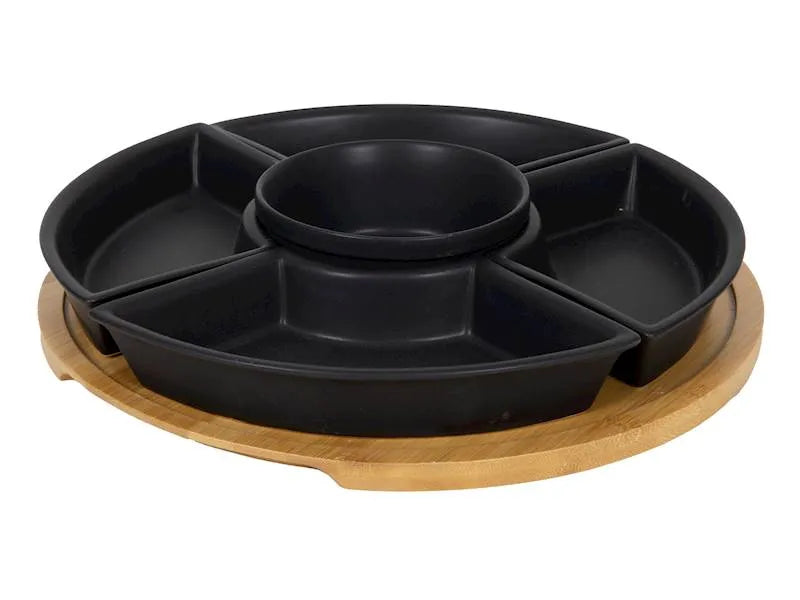 Ceramiczny zestaw bambusowy patera i 5 misek CZARNY