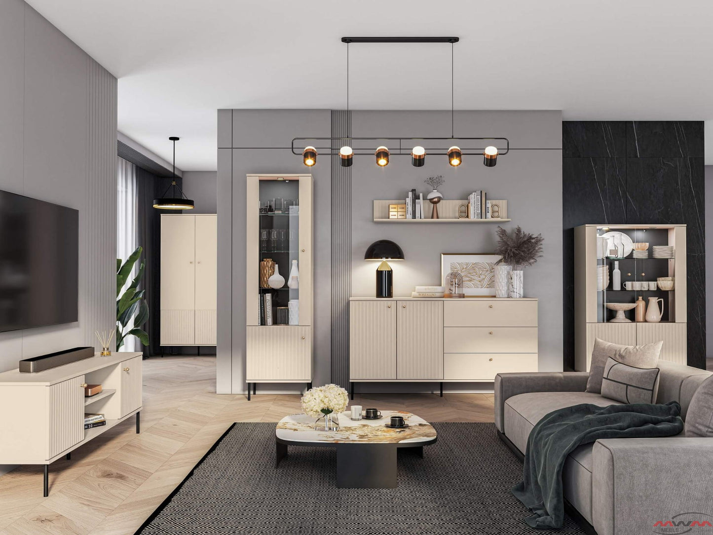 Witryna Sophie słupek podświetlana cashmere