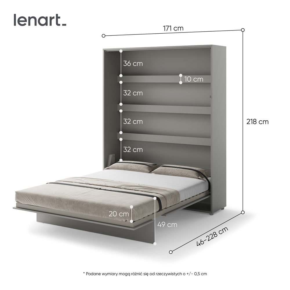 BED CONCEPT BC-12 - półkotapczan pionowy 160 - szary