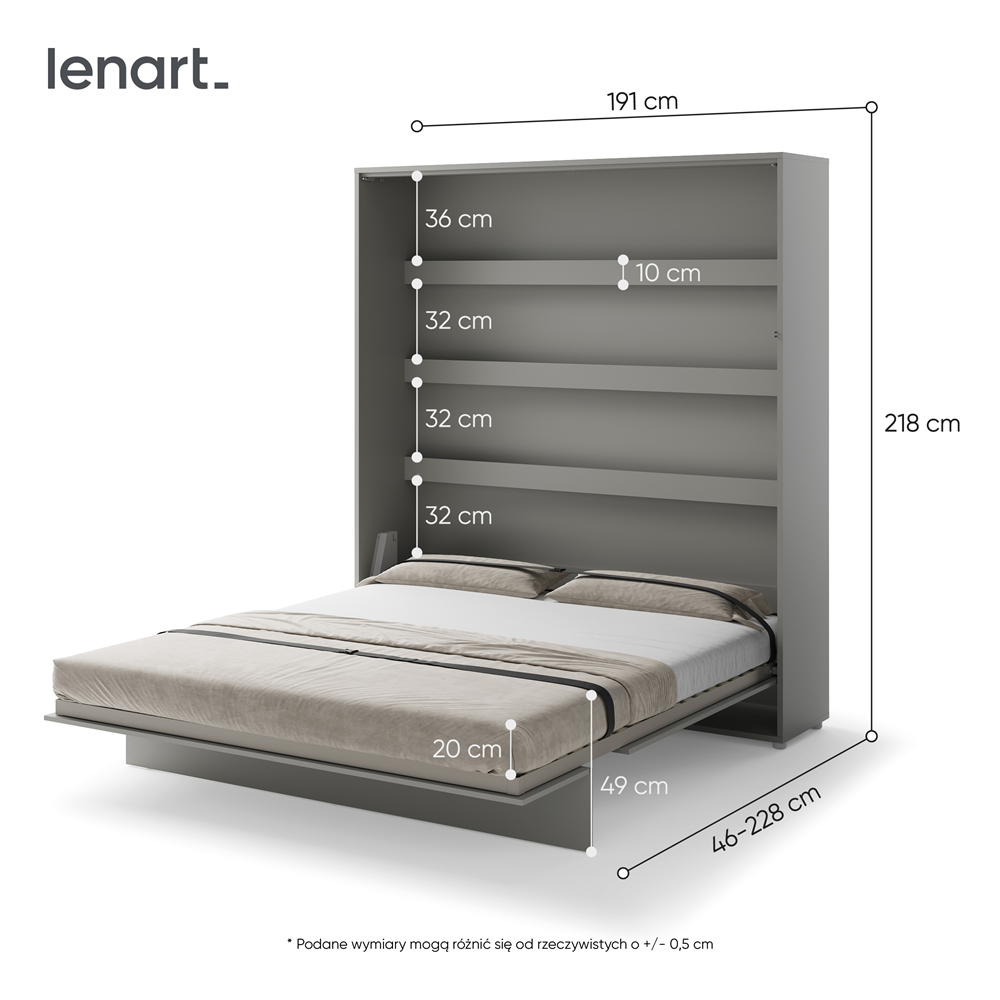 BED CONCEPT BC-13 - półkotapczan pionowy 180 - szary