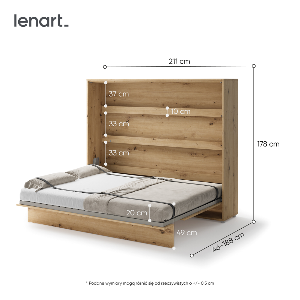 BED CONCEPT BC-14 - półkotapczan poziomy 160 - dąb artisan