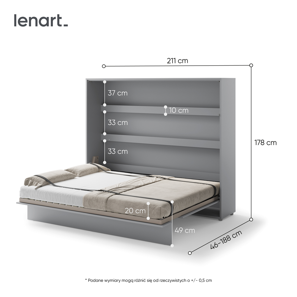 BED CONCEPT BC-14 - półkotapczan poziomy 160 - szary
