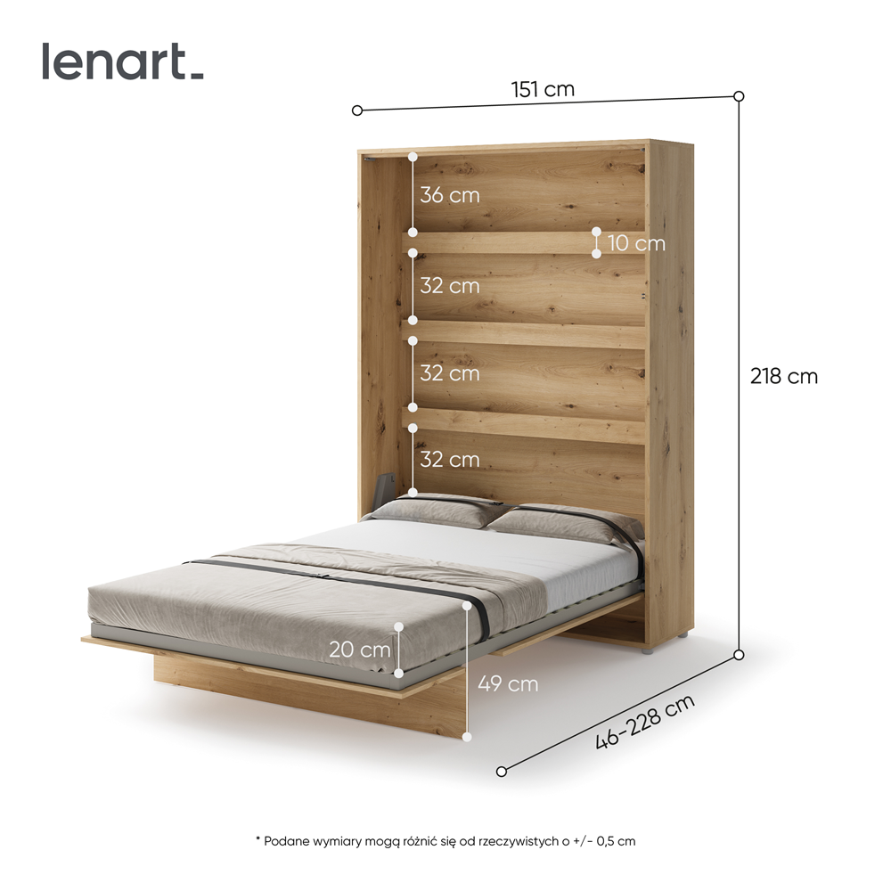 BED CONCEPT BC-01 - półkotapczan pionowy 140 - dąb artisan