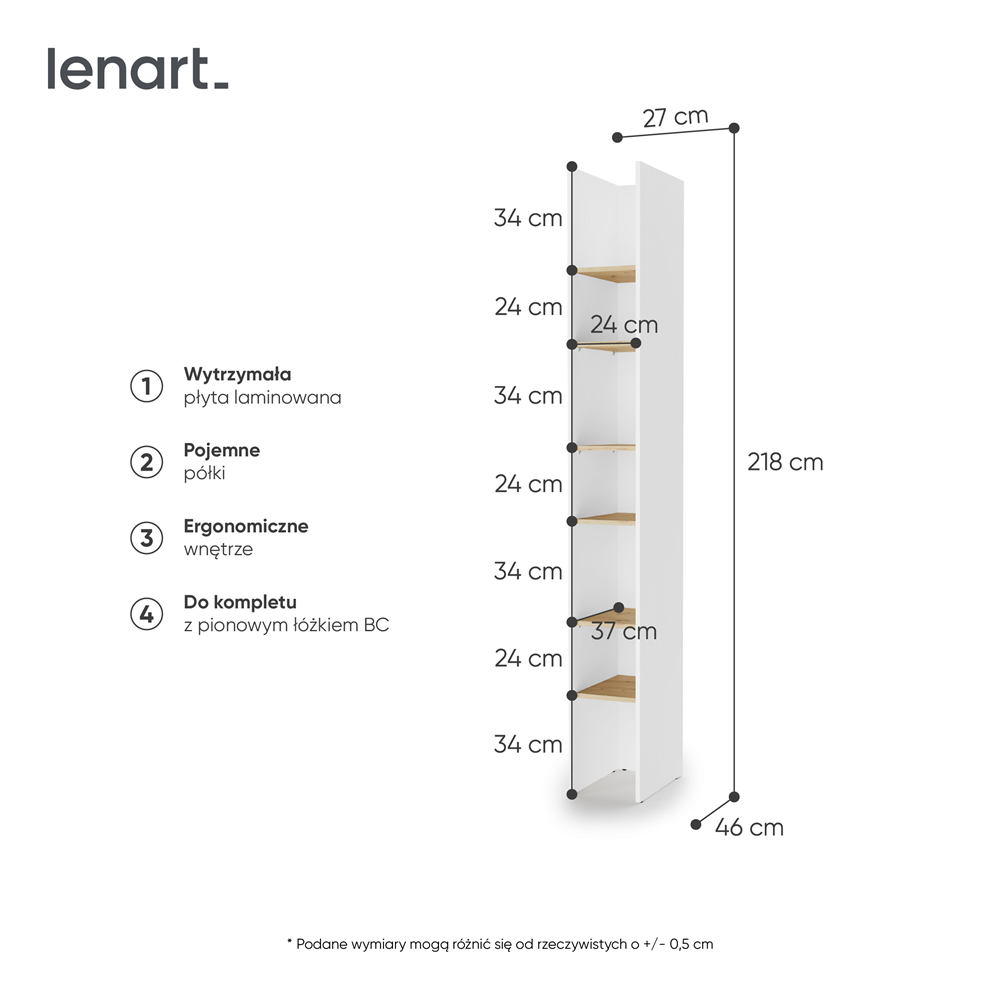 BED CONCEPT BC-24v2 regał 27x218 - biały/dąb artisan