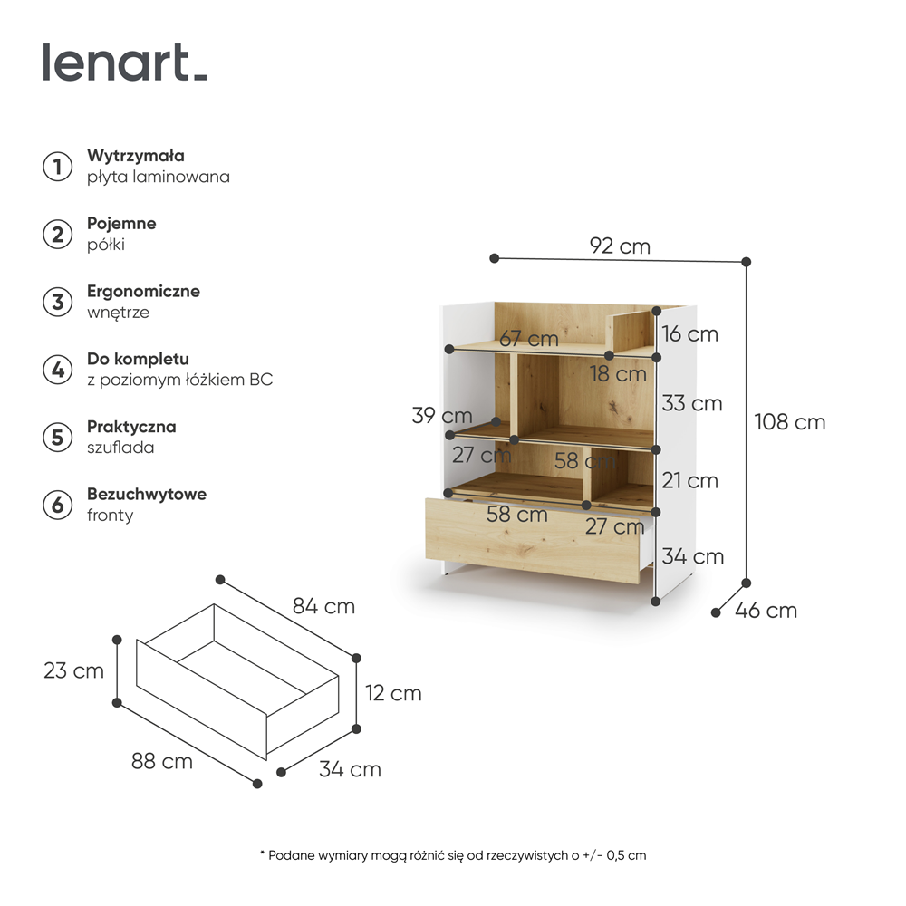 BED CONCEPT BC-25 regał 92x108 - biały/dąb artisan