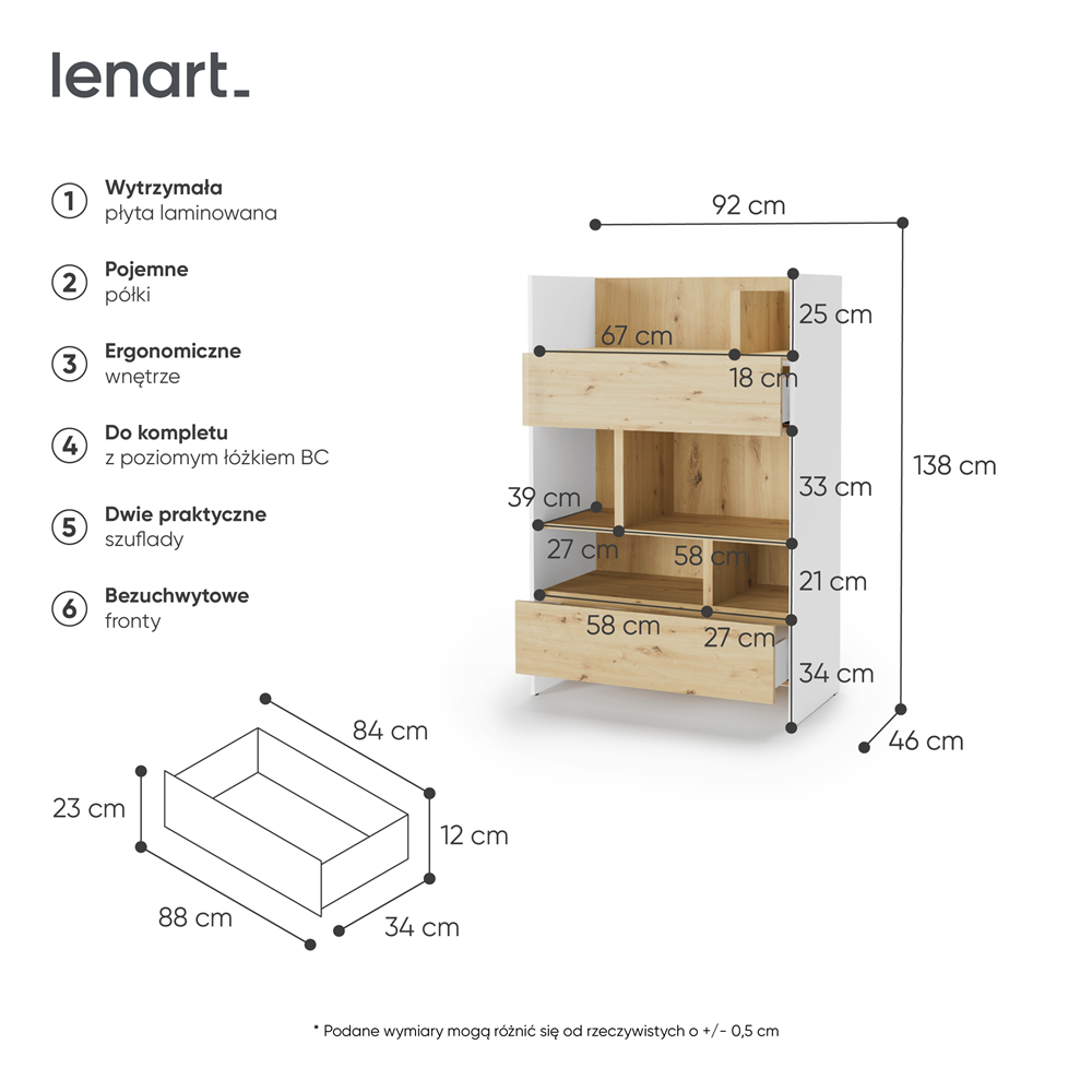 BED CONCEPT BC-26 regał 92x138 - biały/dąb artisan