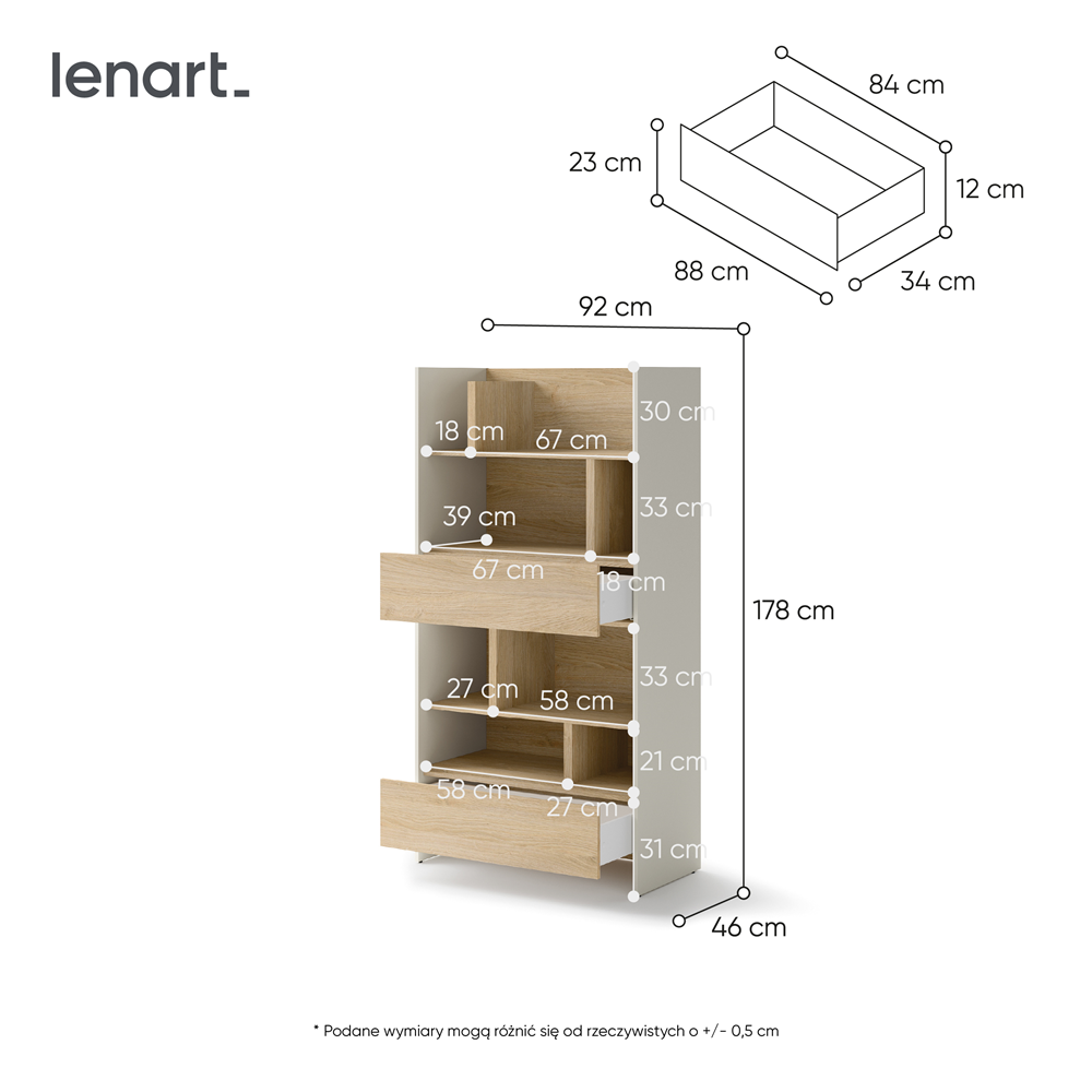 BED CONCEPT BC-28 regał 92x178 - kaszmir/dąb nagano