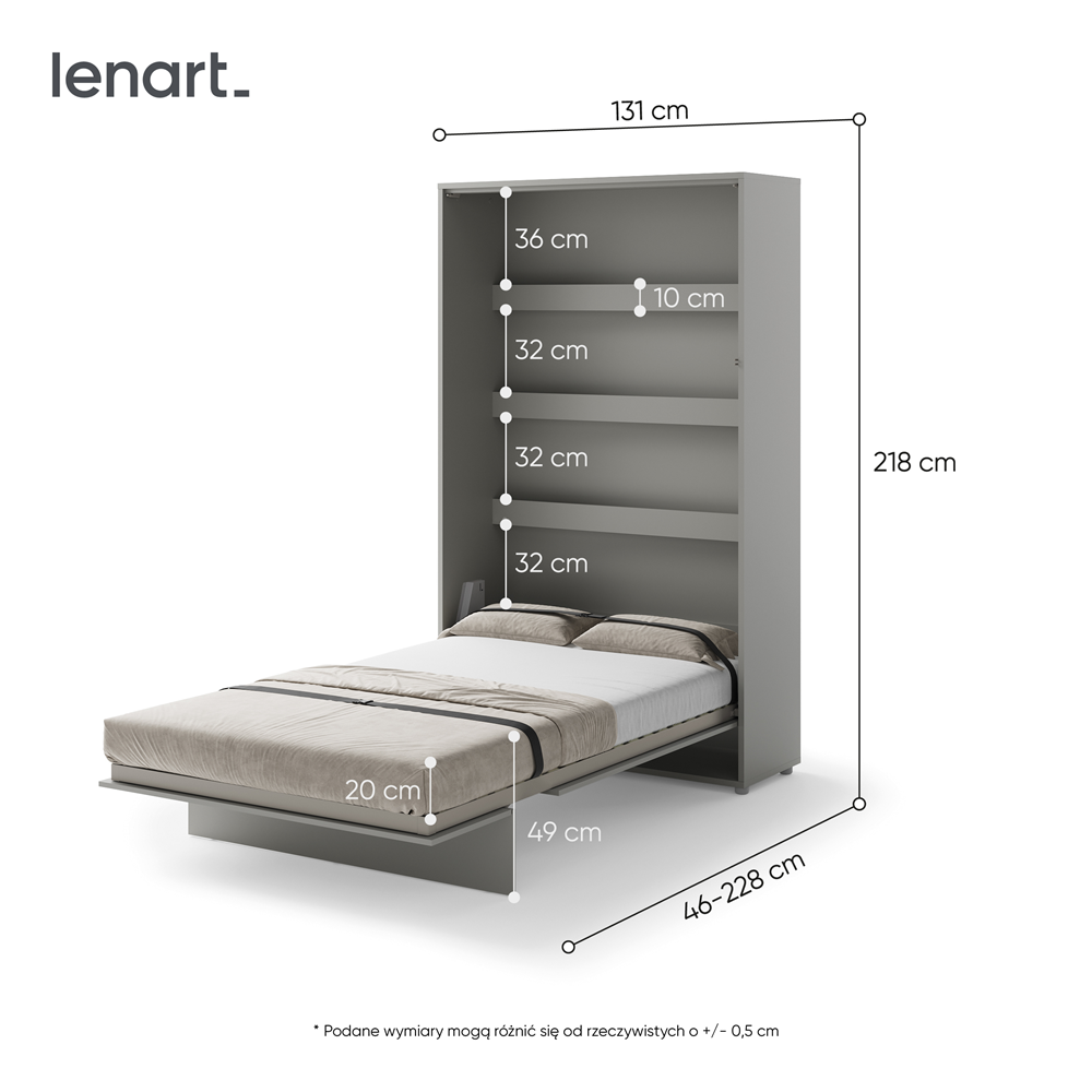 BED CONCEPT BC-02 - półkotapczan pionowy 120 - szary
