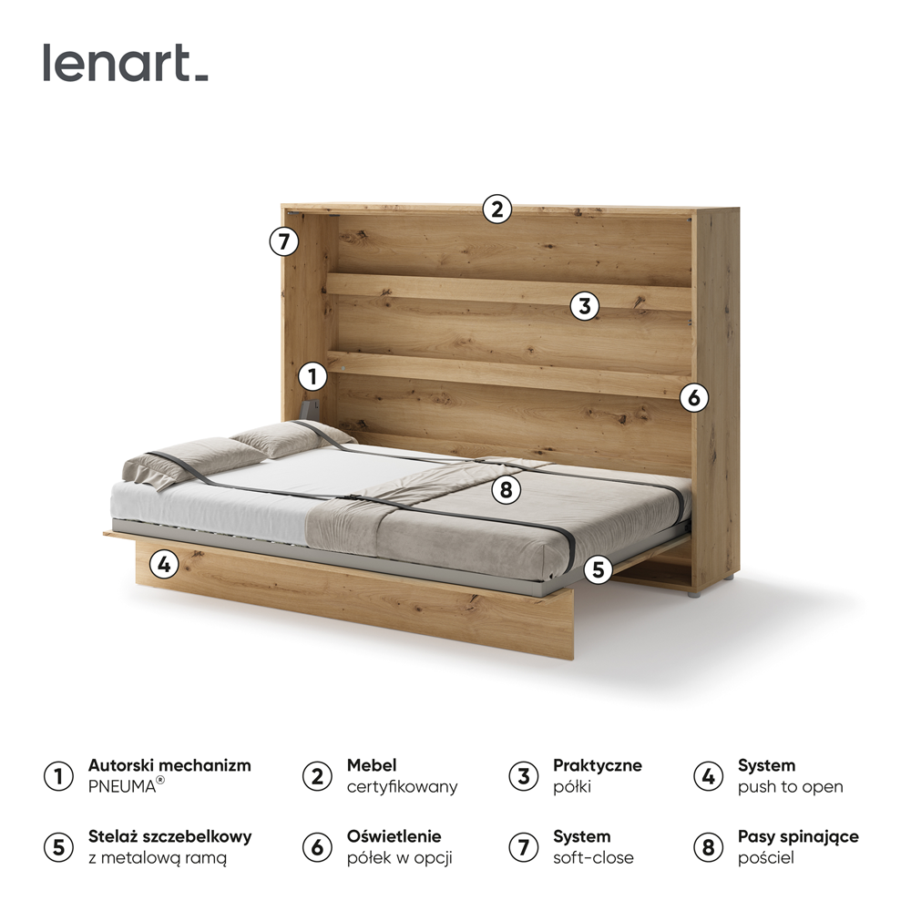 BED CONCEPT BC-04 - półkotapczan poziomy 140 - dąb artisan