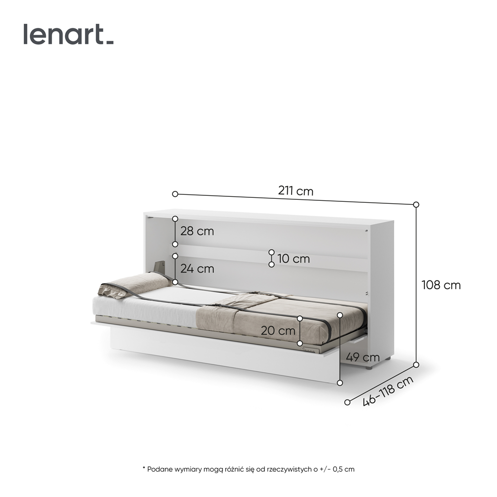 BED CONCEPT BC-06 - półkotapczan poziomy 90 - biały