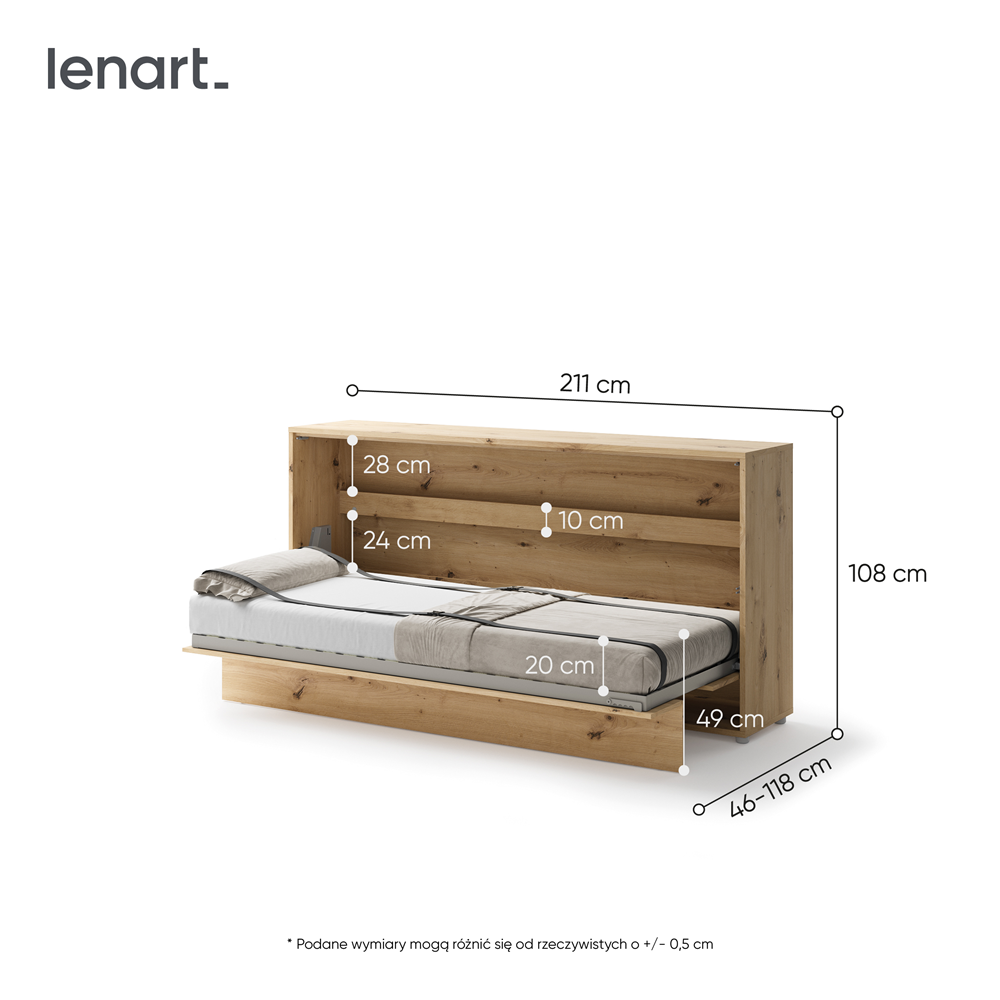 BED CONCEPT BC-06 - półkotapczan poziomy 90 - dąb artisan