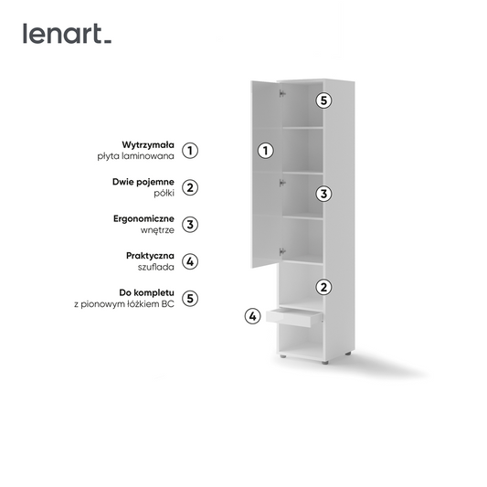 BED CONCEPT BC-07p - szafka 1d1s - biały połysk