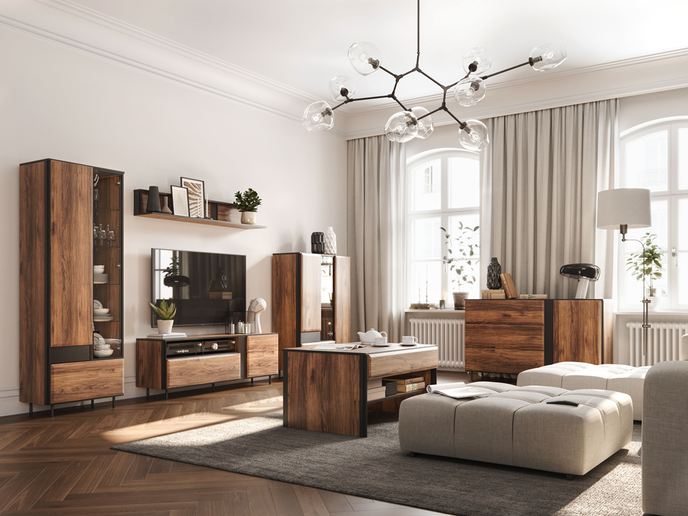 BORGA BG-04 - półka wisząca - dąb catania/czarny/dąb catania mdf