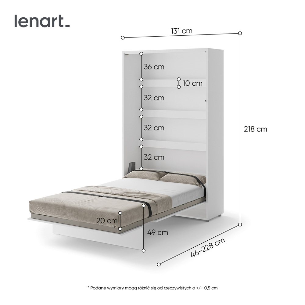 BED CONCEPT BC-01p - półkotapczan pionowy 140 - biały połysk