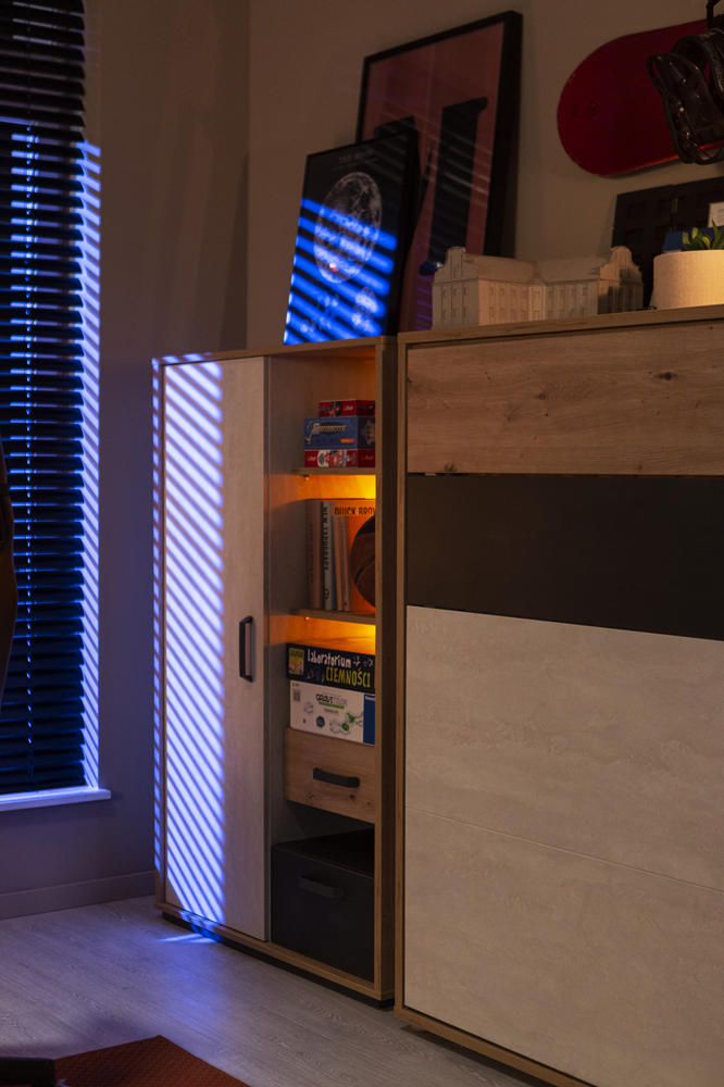 CONCEPT JUNIOR CJ-03 - półkotapczan poziomy 120 - dąb artisan/raw steel/silk flou