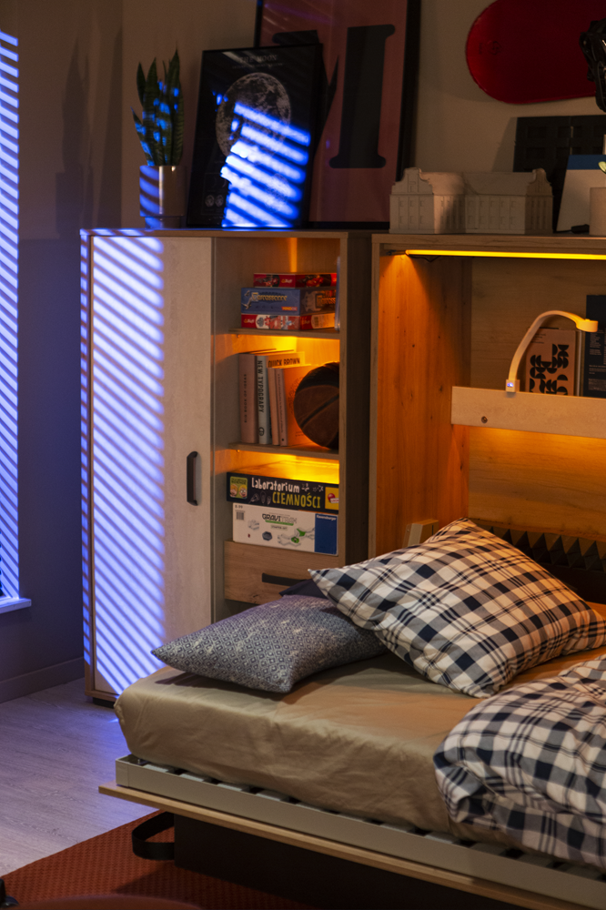 CONCEPT JUNIOR CJ-03 - półkotapczan poziomy 120 - dąb artisan/raw steel/silk flou