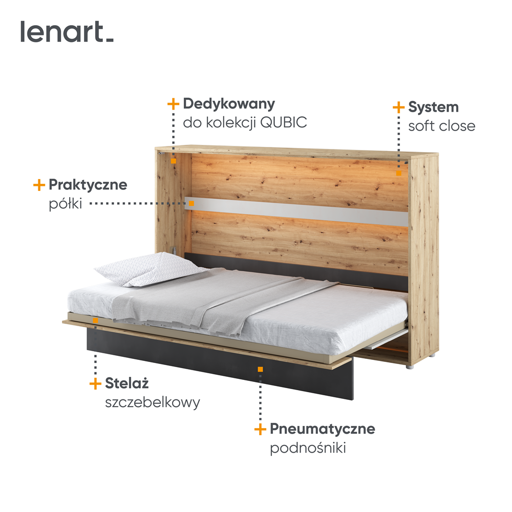 CONCEPT JUNIOR CJ-03 - półkotapczan poziomy 120 - dąb artisan/raw steel/silk flou