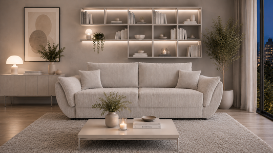 Sofa Marlin kolor jasno beżowy POSO 100 rozkładana