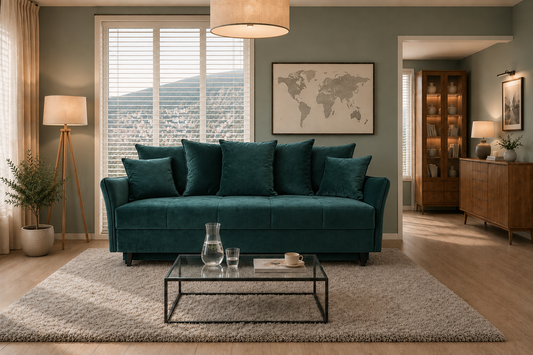 Sofa Tiano rozkładana zielona velvet