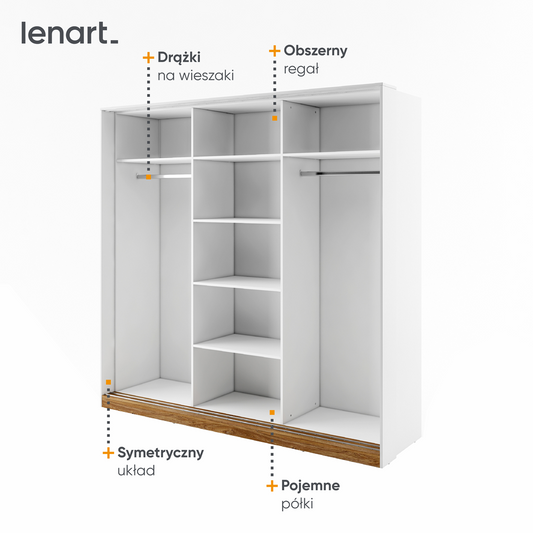 DENTRO DT-01 - szafa przesuwna - biały/dąb stirling