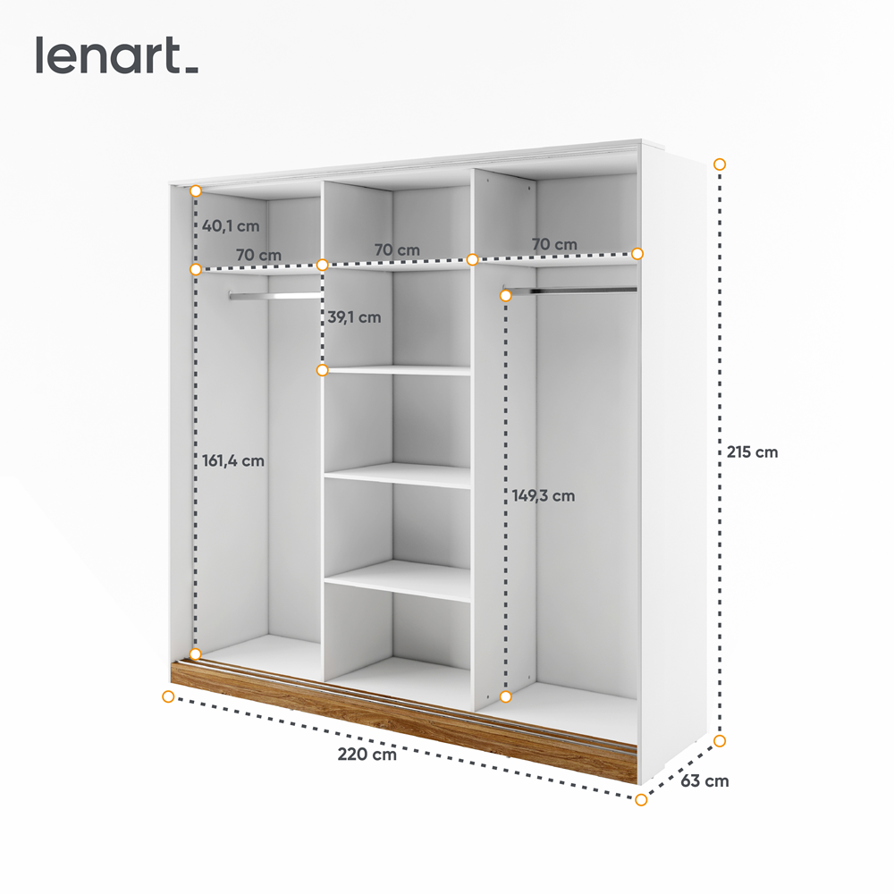 DENTRO DT-01 - szafa przesuwna - biały/dąb stirling