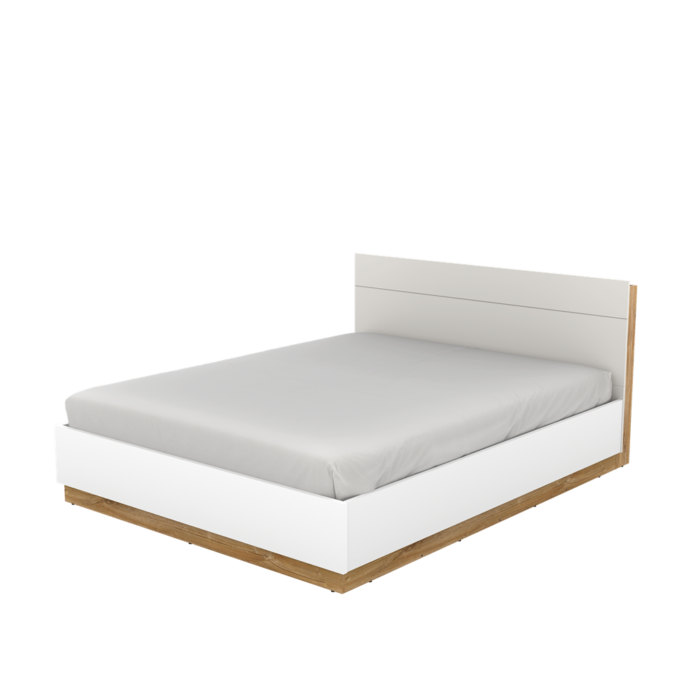 DENTRO DT-02 - łóżko (160) z pojemnikiem i oświetleniem - biały/dąb stirling