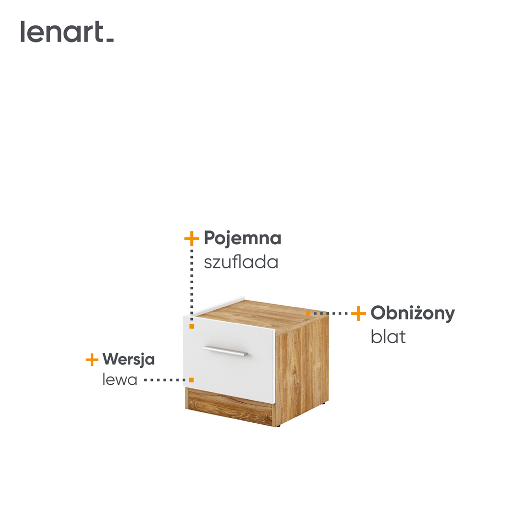 DENTRO DT-03L - stolik nocny 1s - biały/dąb stirling