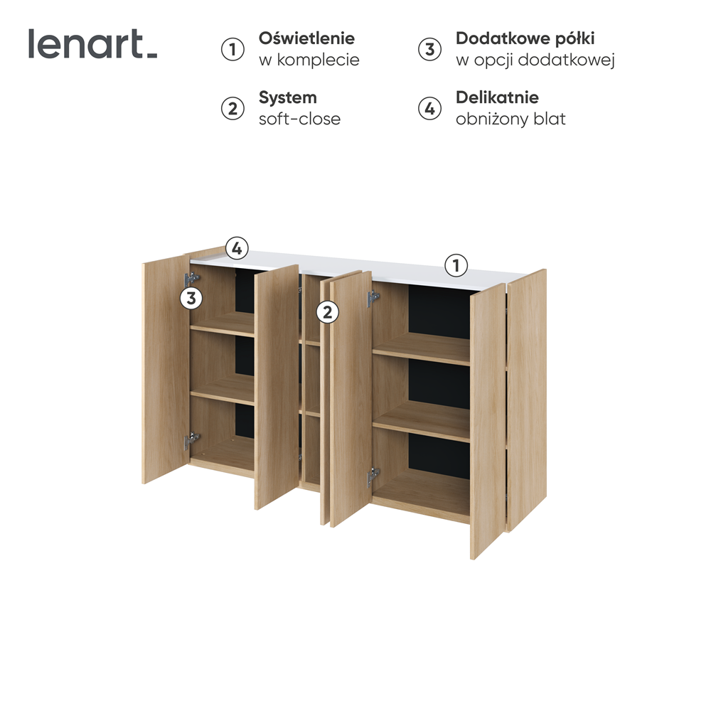 EASY EA-01 - komoda 5d z oświetleniem - dąb scandi/biały połysk