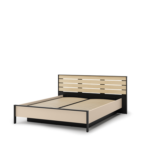 ENNA EN-02(160) - łóżko 160 - beż piaskowy/czarny/dąb natura