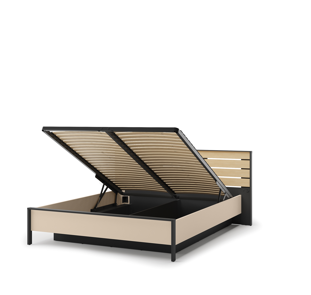 ENNA EN-02(160) - łóżko 160 - beż piaskowy/czarny/dąb natura