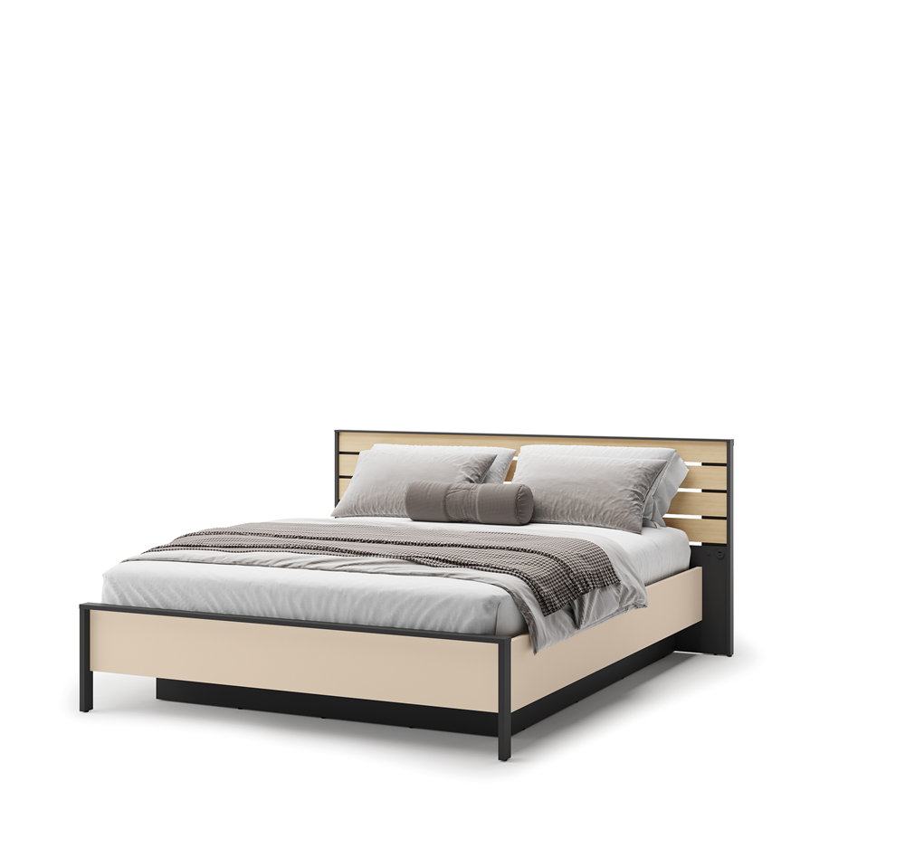 ENNA EN-02(160) - łóżko 160 - beż piaskowy/czarny/dąb natura