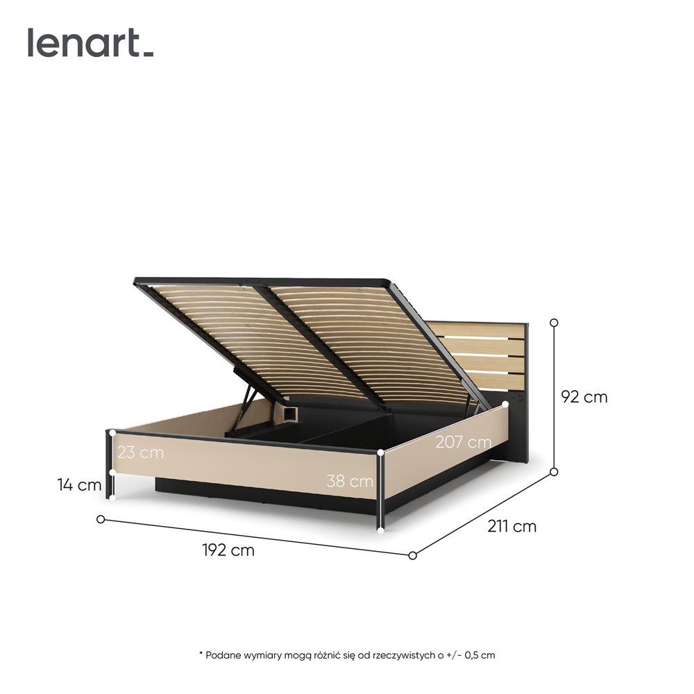 ENNA EN-02(160) - łóżko 160 - beż piaskowy/czarny/dąb natura