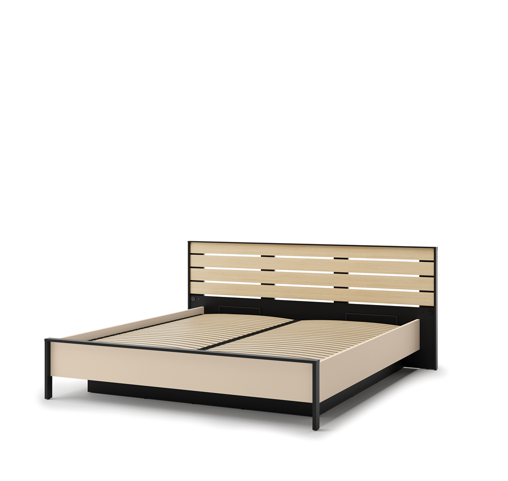 ENNA EN-02(180) - łóżko 180 - beż piaskowy/czarny/dąb natura