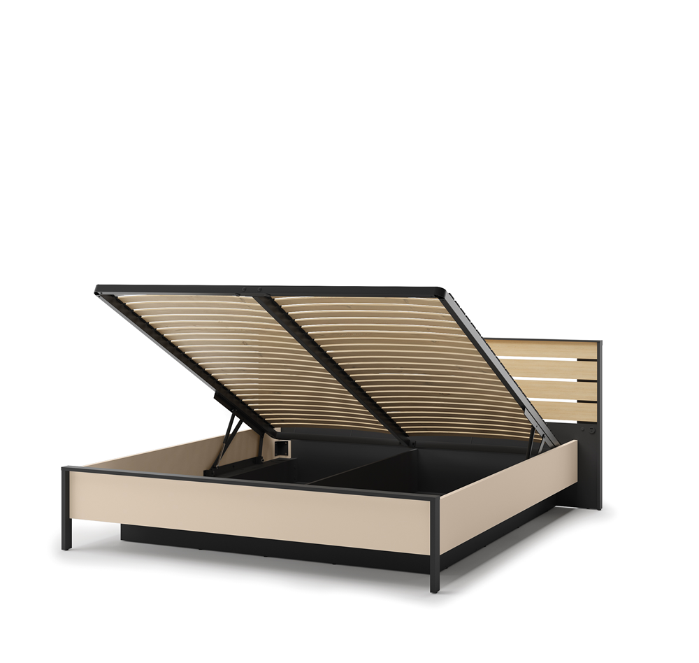 ENNA EN-02(180) - łóżko 180 - beż piaskowy/czarny/dąb natura