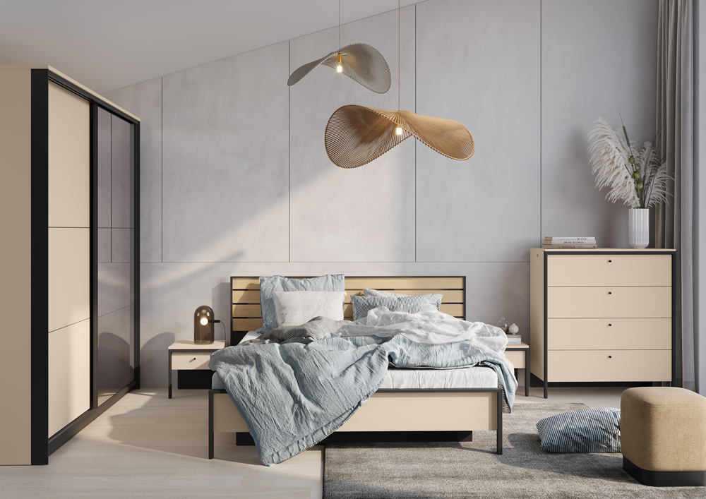 ENNA EN-03 - komoda 4s - beż piaskowy/czarny