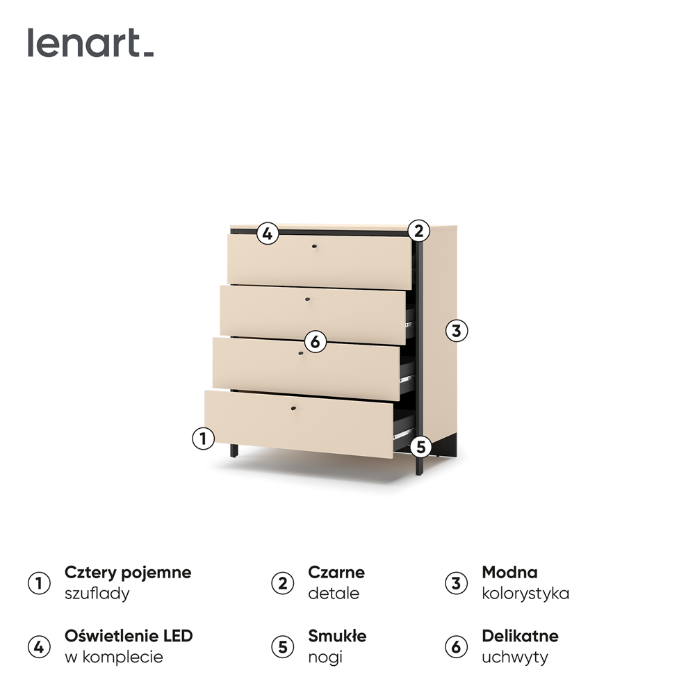 ENNA EN-03 - komoda 4s - beż piaskowy/czarny