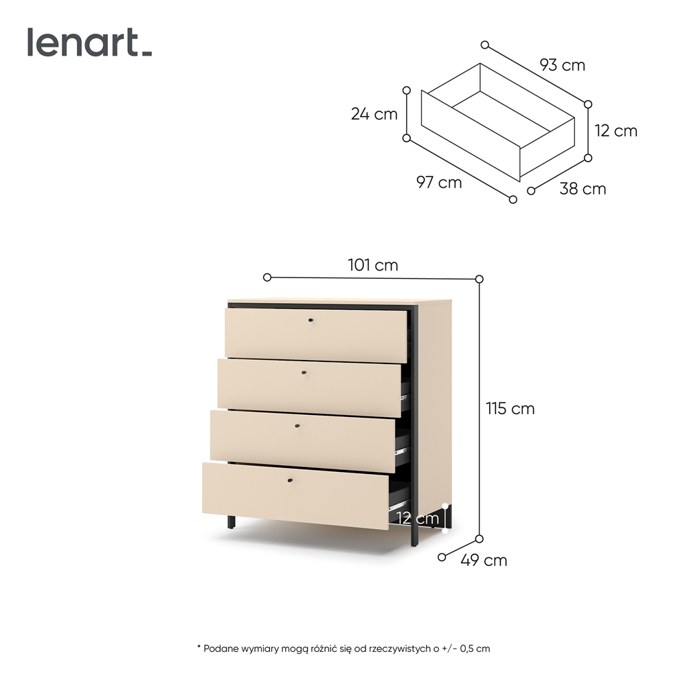 ENNA EN-03 - komoda 4s - beż piaskowy/czarny