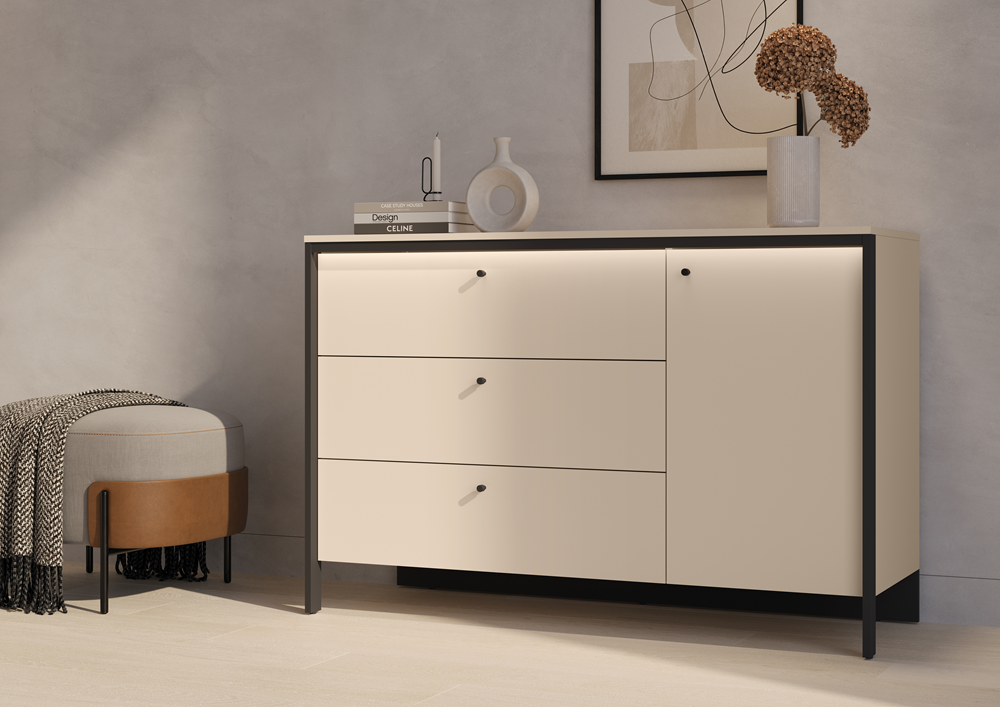 ENNA EN-04 - komoda 1d3s - beż piaskowy/czarny