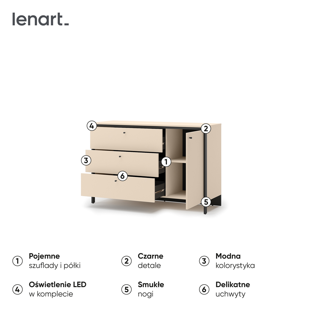 ENNA EN-04 - komoda 1d3s - beż piaskowy/czarny