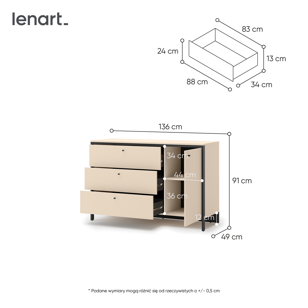 ENNA EN-04 - komoda 1d3s - beż piaskowy/czarny