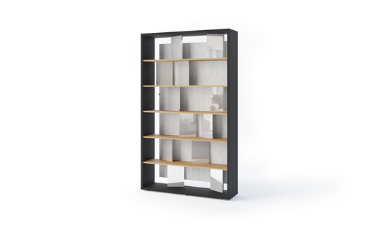 FITT FP-01 - regał z oświetleniem - grafit/dąb linearny/natura/szary połysk