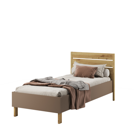 LENNY LY-10 - łóżko 90 ze stelażem - dąb artisan/beż/truflowy