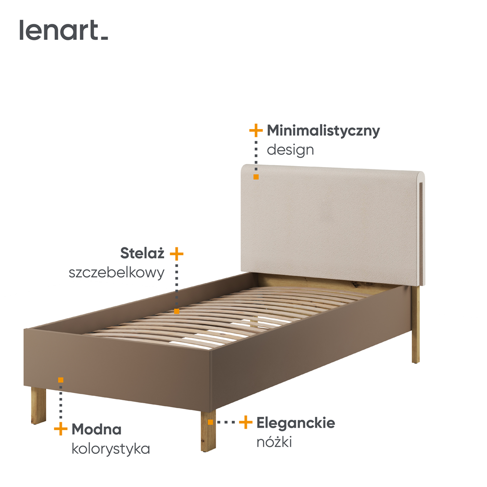 LENNY LY-10 - łóżko 90 ze stelażem - dąb artisan/beż/truflowy