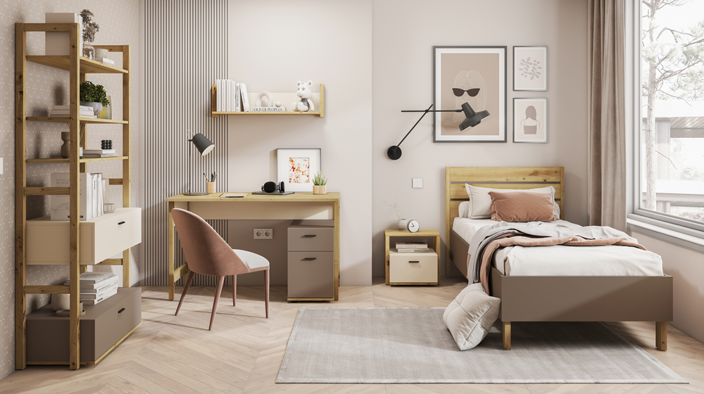 LENNY LY-07 - stolik nocny - dąb artisan/beż/truflowy