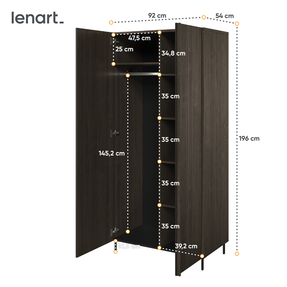 PIEMONTE PE-01 - szafa 2d - jesion portland/czarny