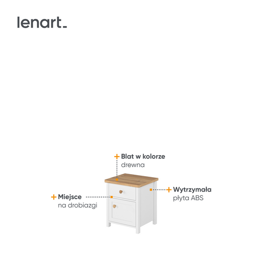 STORY SO-07 - stolik nocny 1d1s - biały/dąb nash