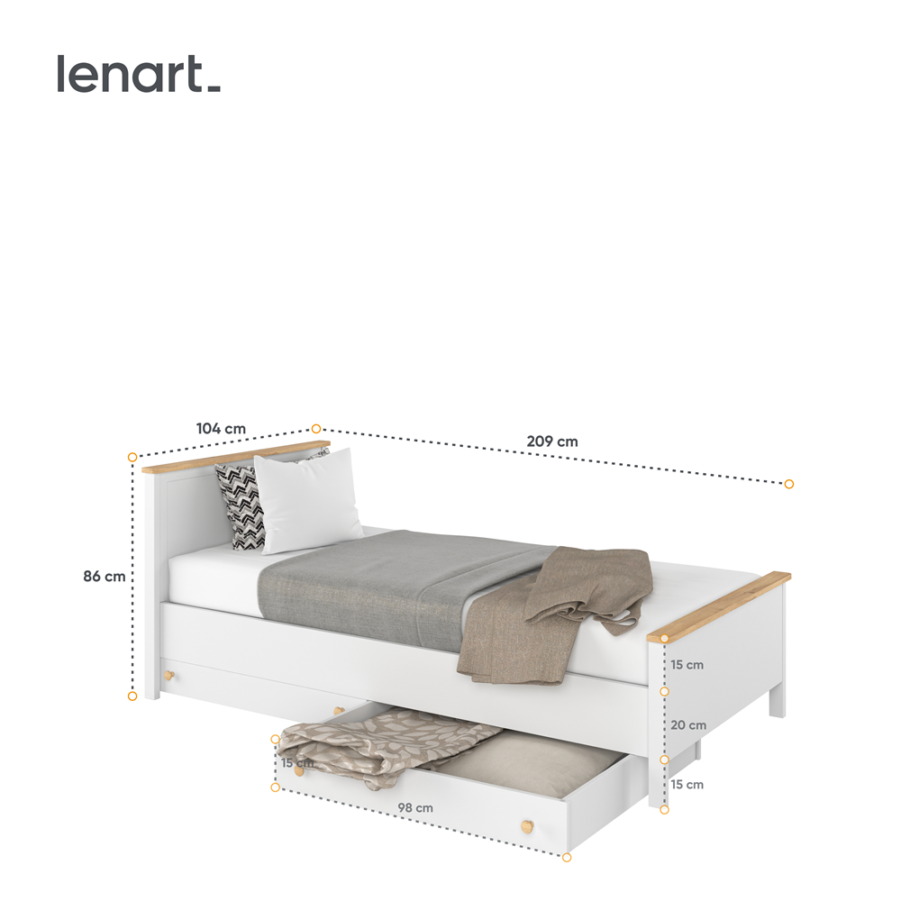 STORY SO-08 - łóżko z materacem - biały/dąb nash